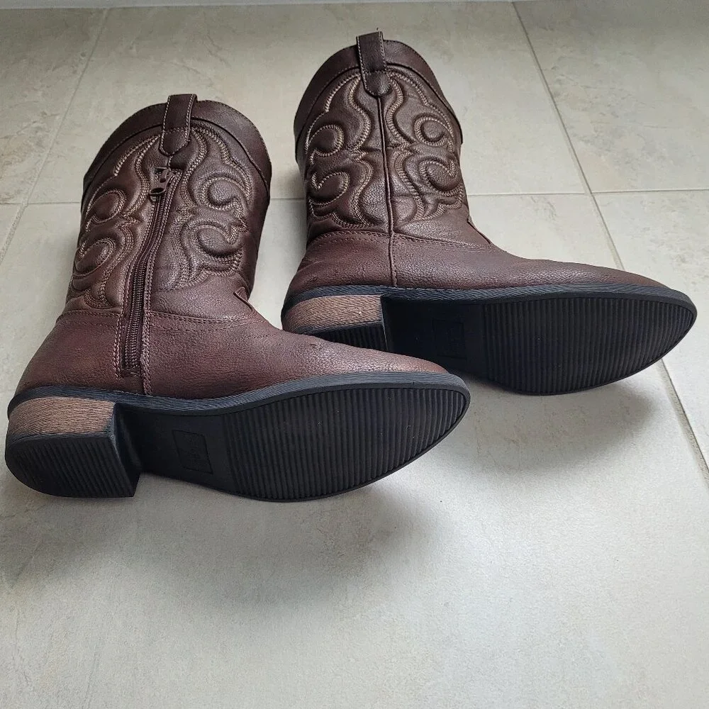 Cat & Jack Cowboy Cowgirl Boots Brown Western Embroidered Girls 4 Boho Festival - Picture 11 of 14